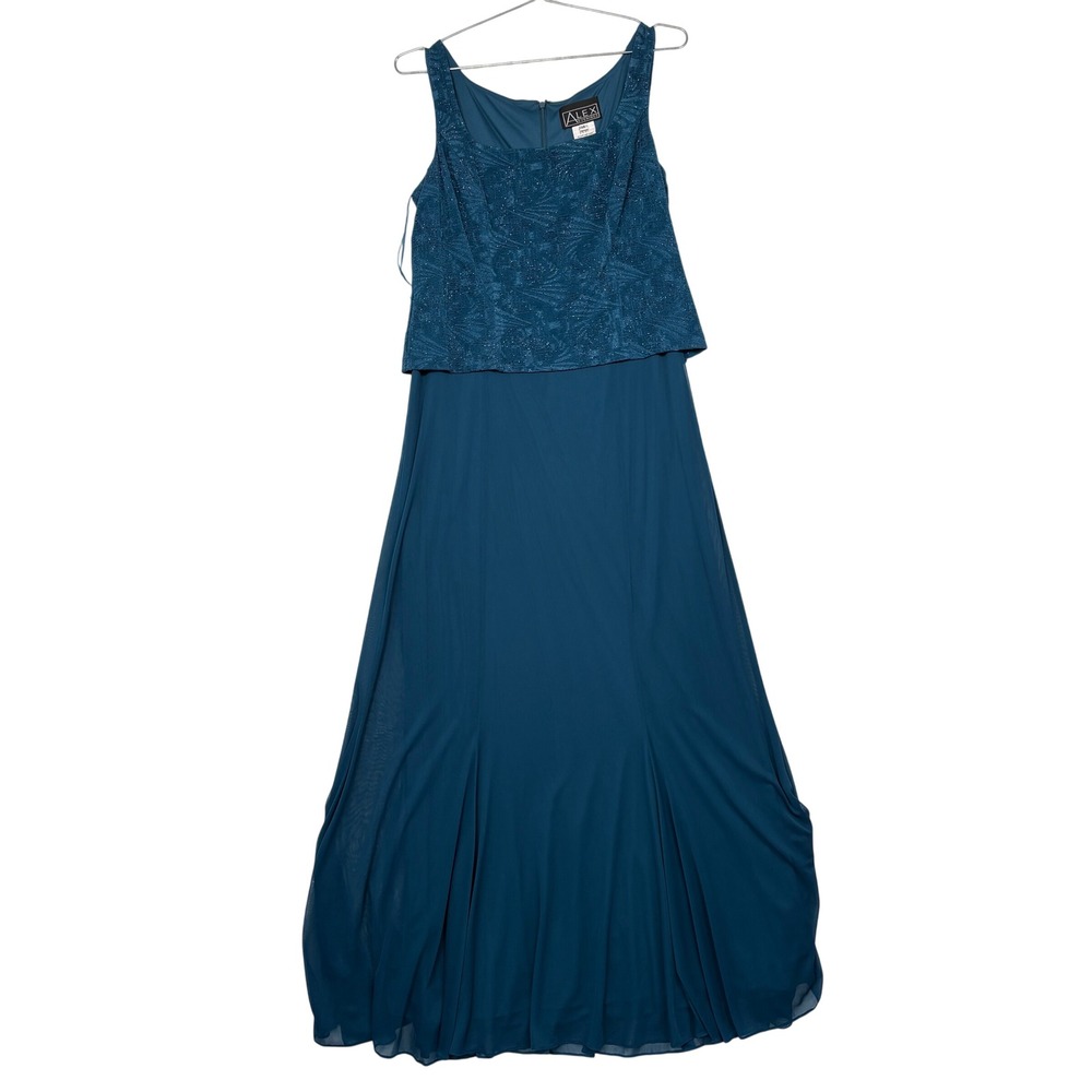NWT Alex Evenings Womens 2 Piece Maxi Dress Set 14 Teal Glitter Jacket Formal - Picture 2 of 16